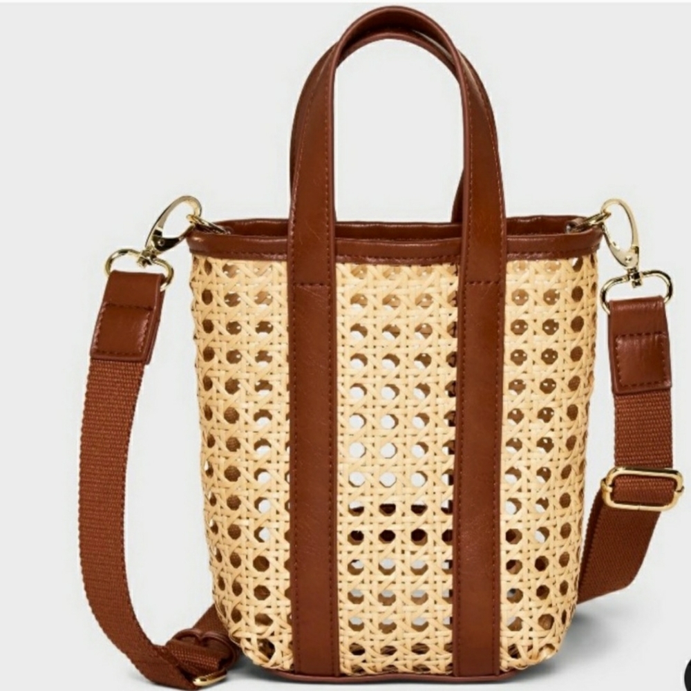 Brown and Tan Woven Mini Tote Bag - Picture 9 of 9